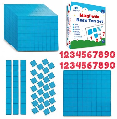 Simply Magic 131 PCS Jumbo Magnetic Base Ten Blocks - Place Value Blocks - Math Manipulatives K-3 for Elementary Classroom, Number Blocks, Math Counters for Kids, Counting Cubes, Base 10 for 1st 2nd 3