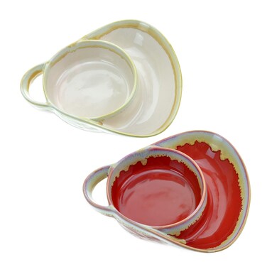 Roe &amp; Moe Stoneware Soup Side, Chips Dip Bowl Set of 2 (Cream and Red)
