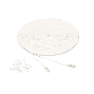 basics AmazonBasics Cat 6 Gigabit Ethernet Patch Internet Cable, Flat - 100FT, 1Pack, White - Include 25 Nails