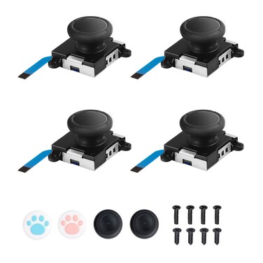 JAOYSTII Joycon Joystick Replacement 4 Pack, Replacement Joy-stick Analog Thumb Stick for Switch Joycon Controller &amp; Switch Lite, Left/Right Analog Joystick with Thumbstick Grips &amp; Screws (4pcs Black)