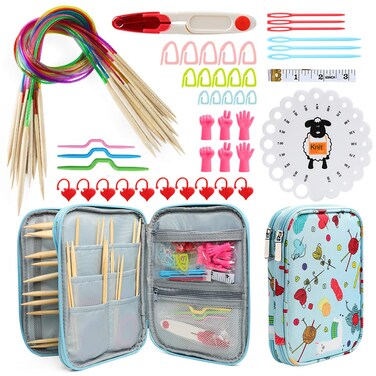 KOKNIT Lightweight Circular Knitting Needles Set, 31'' Bamboo Storage Organizer for Beginners, Round Knitting Needles with Sewing Tools Full DIY Craft Kits