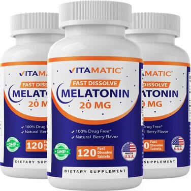 Vitamatic Melatonin 20 mg Fast Dissolve Tablets, 120 Count (3-Pack)