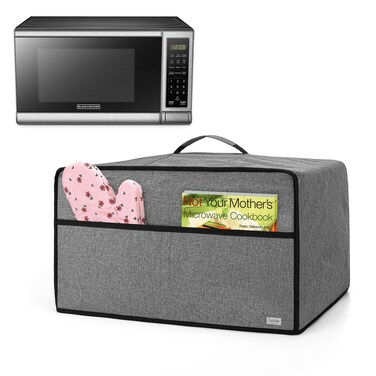 Luxja Cloth Dust Cover for Microwave Oven with Front Pocket, Gray