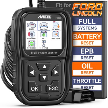 ANCEL FD500 Battery Registration fits for Ford Lincoln Mercury - All Systems OBD2 Scanner with Engine, ABS, SRS, Transmission, SAS, ESP Diagnostics - Car Code Reader for EPB, Throttle, Oil Reset