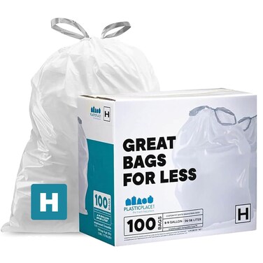 Plasticplace simplehuman (x) Code H Compatible (100 Count) Drawstring Garbage Liners, White