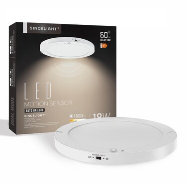 SINCELIGHT PIR LED Motion Sensor Ceiling Mounted Light Fixture, 18W Ultrathin Panel Shape, ON/Off Automatic, Dual Sensor Mode Switchable