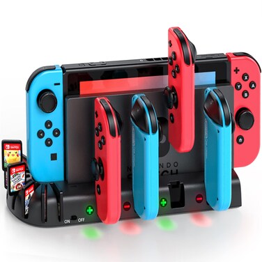 KDD Switch Controller Charging Dock Station Compatible with Nintendo Switch &amp; OLED Model Joycons, Switch Controller Charger Dock Station with Upgraded 8 Game Storage