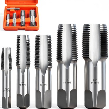 HORUSDY 5-Piece NPT Pipe Tap Set, Sizes Includes 1/8", 1/4", 3/8", 1/2" and 3/4