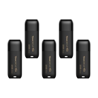 TEAMGROUP C175 32GB 5 Pack USB 3.2 Gen 1 (USB 3.1/3.0) Flash Thumb Drive, External Data Storage Memory Stick Compatible with Computer/Laptop Matte Black TC175332GB21