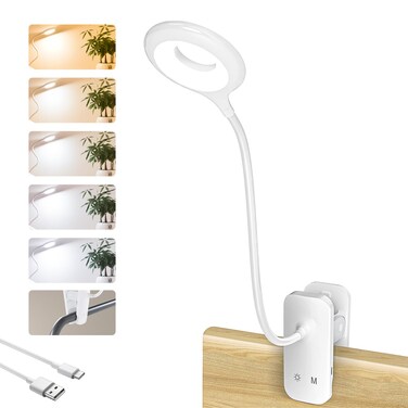 CUHIOY Rechargeable Clip on Reading Light for Bed Headboard, White, 1 Pack