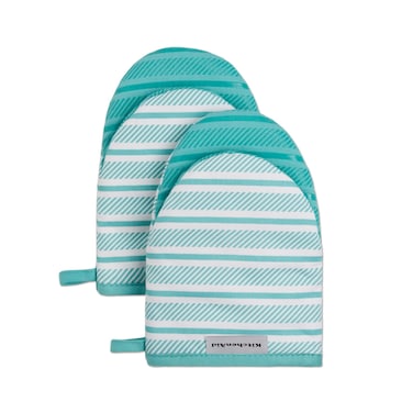 KitchenAid Albany Mini Oven Mitt 2-Pack Set, Aqua Sky, 5.5"x8