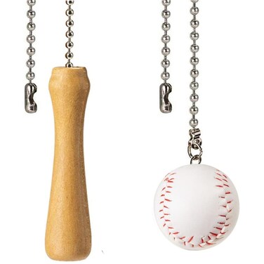 Akahttbn Baseball and Baseball Bats Ceiling Fan Pull Chain Ornaments Extender，with 12" Silver Bead Chain Fan Pulls
