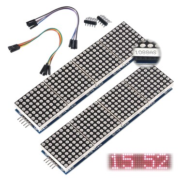 ALAMSCN MAX7219 Dot Matrix Module 32x8 4 in 1 LED Display Modules for Arduino Raspberry Pi Microcontroller with 5Pin Wires Red (Pack of 2)