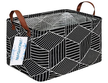 LANGYASHAN Rectangular Collapsible Storage Basket Nursery Organizer Black diamond