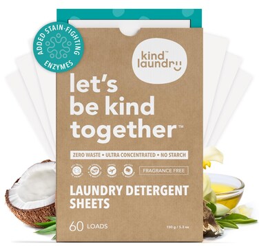 Kind Laundry Detergent Sheets with Powerful Stain-Fighting Enzymes - Biodegradable Plant Powered Eco-Friendly Laundry Soap Sheets - Home or Travel Laundry Detergent - Think Dirty Approved