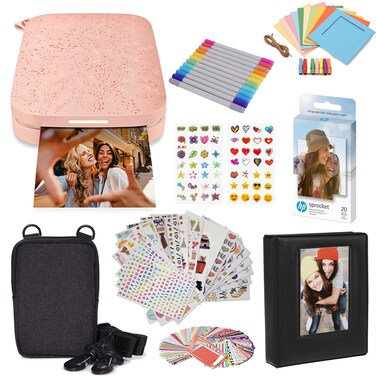 HP Sprocket Portable 2x3 inch Instant Colour Photo Printer (Blush Pink) Starter Bundle