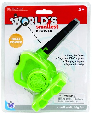 Westminster, Inc. World's Smallest Blower - Real, Working, Tiny, Dual Powered Leaf Blower, Orange, 6 in.
