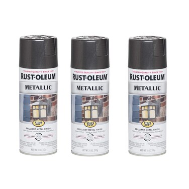 Rust-Oleum 244228-3PK Stops Rust Metallic Spray Paint, 3 Pack, Charcoal, 3 Pack