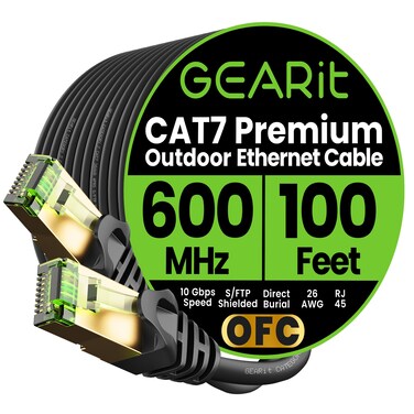 GEARit Cat7 Outdoor Ethernet Cable 100ft Black Cat 7 Shielded SFTP