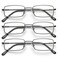 OKH 3 Pack Blue Light Blocking Square Rectangle Metal Reading Glasses for Men Anti Eye Strain/Headache Spring Hinge Clear Reading Eyelasses Reader