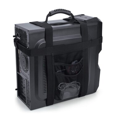 Trunab PC Tower Carrying Strap with Rubber Handle, Desktop Case Belt Computer Travel Holder with Pockets