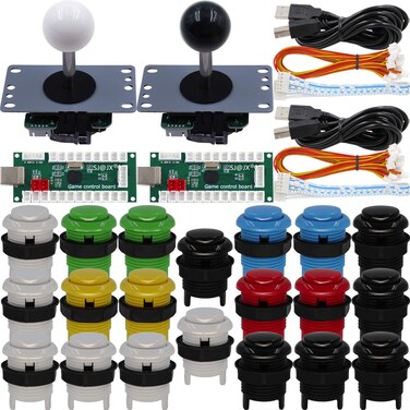 SJ@JX Arcade Game 2 Player Controller DIY Kit Microswitch Button 4&amp;8 Way Joystick Zero Delay USB Encoder Fighting Stick Handles Console for PC MAME Raspberry Pi Retropie