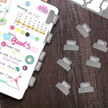 Outus 24 Pcs Monthly Adhesive Tabs for Planner, Grey