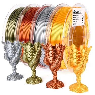 AMOLEN PLA 3D Printer Filament 1.75mm, Silk Bundle - Gold, Silver, Bronze, Red Copper - 200g X 4 Spools