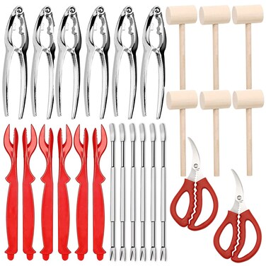Ymkf Sqqr 26 PCS Seafood Tools Include Crab ers, Seafood Scissors, Lobster Sheller, Crab Hammer,and Shellfish Forks,Nutcracker Set