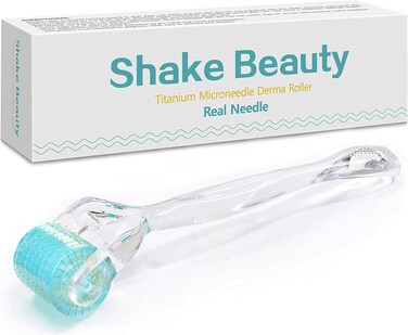 shake beauty REAL Needles - Derma Roller 192 Titanium 0.25mm Micro Needle Cosmetic Microdermabrasion Tool for Face - Includes Storage Case