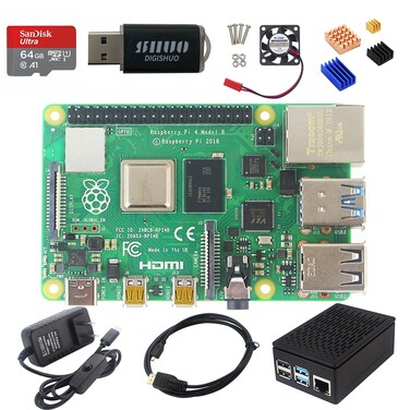 DIGISHUO Raspberry Pi 4B Model B 2/4/8GB RAM DIY Kit Case Fan SD Card Micro-SD HDMI (8G Module 8 in 1 Kit)