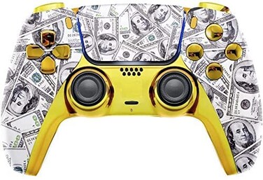MODDEDZONE "Gold Money" Custom UN-MODDED Wireless PRO Controller compatible with PS-5 Exclusive Unique Design