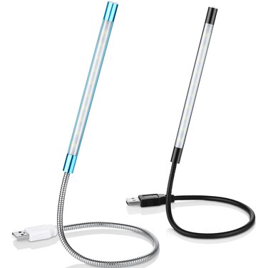 Mudder 2 Pieces USB LED Light for Laptop Keyboard Light Gooseneck Computer Lamp Flexible Stick Dimmable LED Lamp Touch Switch for Reading Book(Black, Blue)