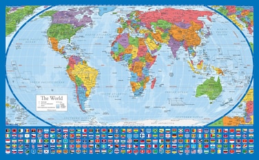 Equal Earth World Map Poster - map design shows continents at true relative size. (LAMINATED, 18&rdquo; x 29&rdquo;)