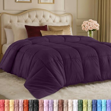 Utopia Bedding All Season 250 GSM Comforter - Plush Siliconized Fiberfill Comforters - Box Stitched (Plum, Queen)