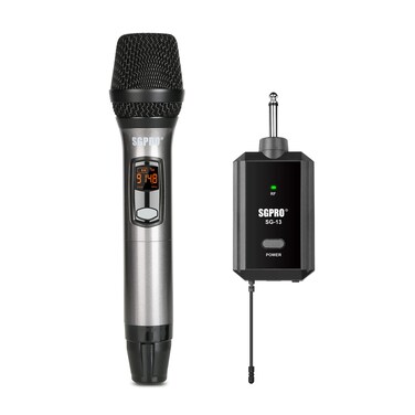 SGPRO Wireless Microphone, Single Handheld Mic with Compact Rechargeable Receiver SG-13, Microphone and Wireless Receiver
