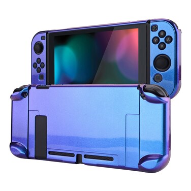 eXtremeRate PlayVital Glossy Case for Nintendo Switch Hard Case Separable Protective Joycons Protective Dockable Cover Shell for Switch Controller Joycon Console (Blue to Violet)