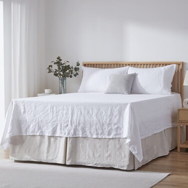 Simple&amp;Opulence Premium Linen Bed Skirt Basic Style 18 inch Tailored Drop Dust Proof Easy Fit Breathable (18'' Basic-Linen, Twin)