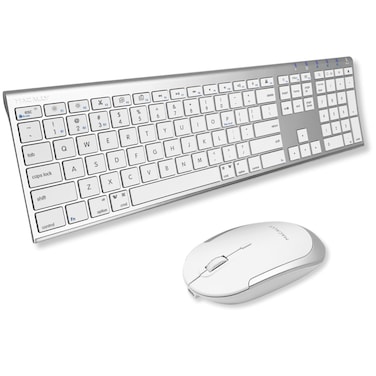Macally Premium Bluetooth Keyboard and Mouse for Mac - Multi Device Compatible - Rechargeable Mac Wireless Keyboard and Mouse Combo (110 Keys and Silent Click) - Slim Bluetooth Keyboard Mouse - Silver