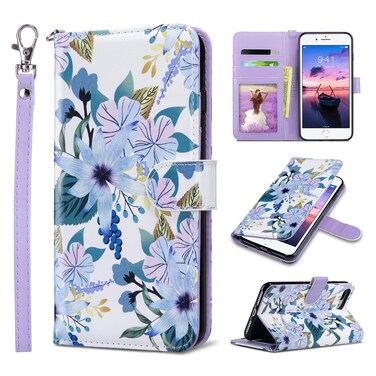 ULAK iPhone 8 Plus Case, iPhone 7 Plus Case, Premium PU Leather Wallet Case with Card Holders Kickstand Hand Strap Shockproof Protective Cover for iPhone 7 Plus/8 Plus 5.5 Inch (Blossom)
