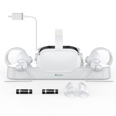 Smatree Charging Dock Compatible for Oculus Quest 2/Meta Quest 2, VR Controller and Headset Charge Simultaneously, [Updated Support Elite Strap with Battery] (with 2 Rechargeable Batteries)