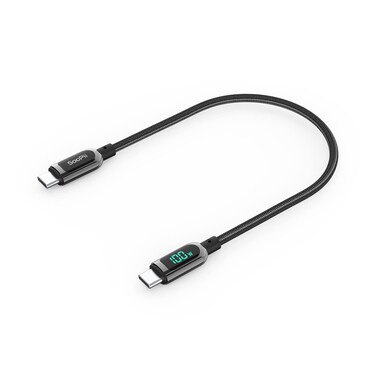 SOOPII 100W 1ft USB C to USB C Cable with LED Display, Nylon Braided,Black