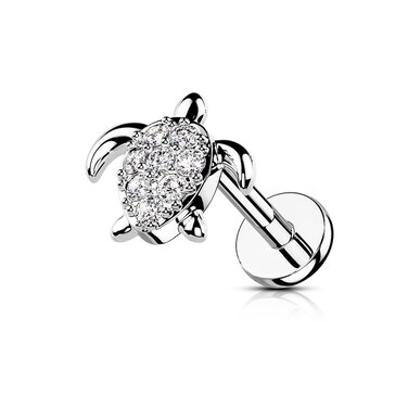 Pierced Owl - 16GA Stainless Steel Crystal Paved Turtle Internally Threaded Stud