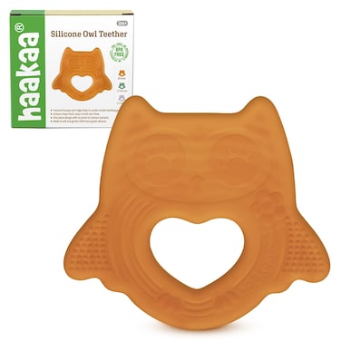 Haakaa Natural Rubber Smiling Owl Teether, Orange