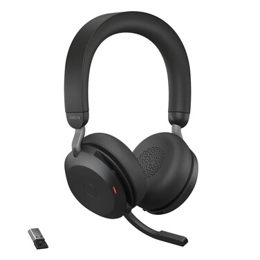 Jabra Evolve2 75 PC Wireless Headset with 8-Microphone Technology - Dual Foam Stereo Headphones with Advanced Active Noise Cancelling, USB-A Bluetooth Adapter and MS Teams-Compatibility - Black