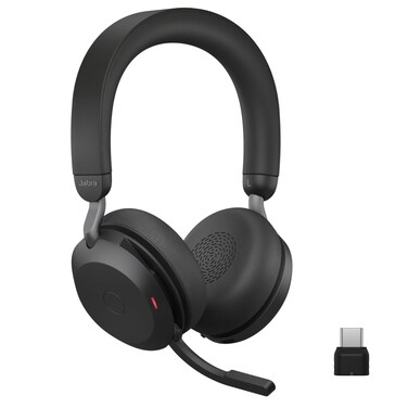 Jabra Evolve2 75 PC Wireless Headset with 8-Microphone Technology - Dual Foam Stereo Headphones with Advanced Active Noise Cancelling, USB-C Bluetooth Adapter and MS Teams-Compatibility - Black