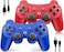 OKHAHA Wireless Controller for PS3, 2 Pack, Doubleshock, 6-Axis, Upgraded Gamepad Remote for Playstation 3 Controller with Analog Joysticks, Blue + Red
