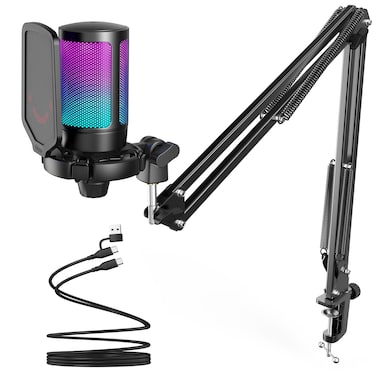 FIFINE AmpliGame A6T Gaming PC USB Microphone Kit for Streaming，Podcasting