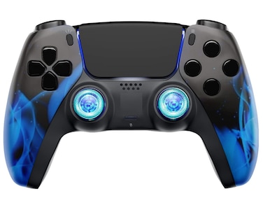 MODDEDZONE "Blue Fire" Custom UN-MODDED Wireless PRO Controller Compatible with PS-5 Exclusive Unique Design