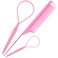 TsMADDTs Hair Tail Tools, 3Pack Hair Loop Tool Set with 2Pcs French Braid Tool Loop 1Pcs Rat Tail Comb Metal Pin Tail Braiding Comb for Hair Styling, Pink